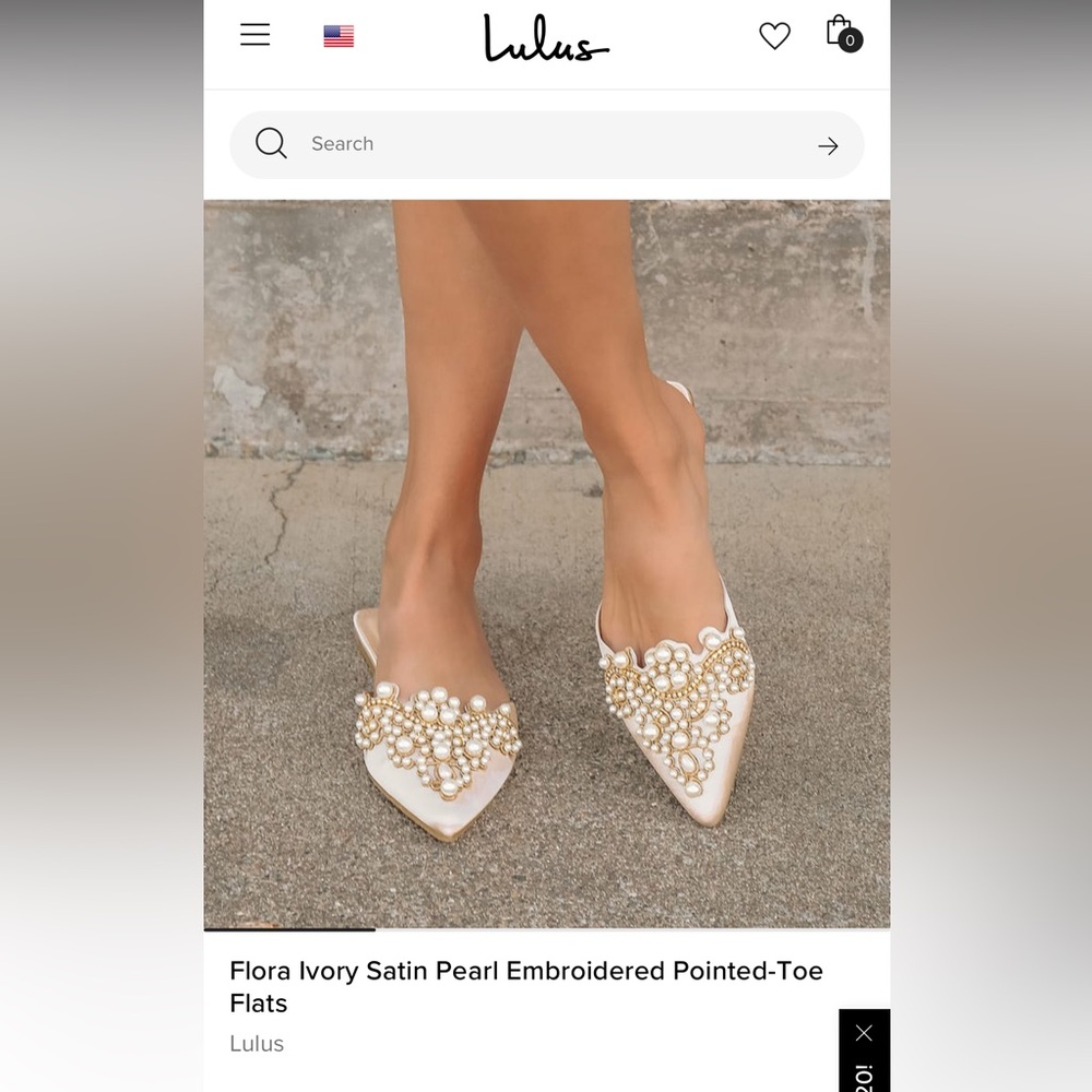Lulu's Ivory Satin Pearl Embroidered Flats